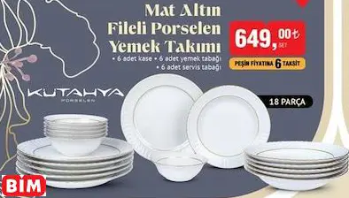 KÜTAHYA PORSELEN MAT ALTIN FİLELİ PORSELEN YEMEK TAKIMI
